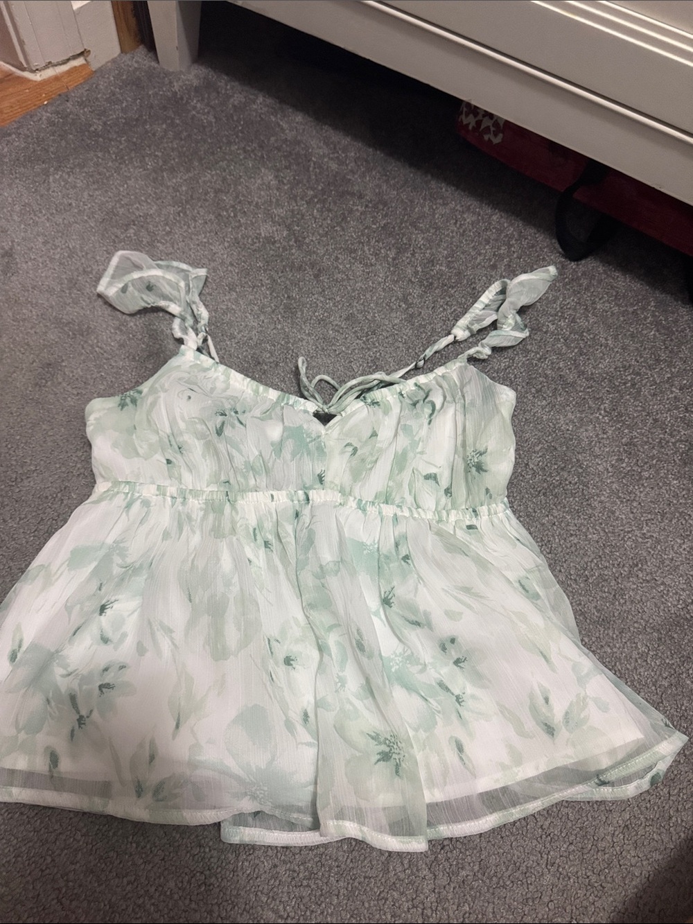 Hollister Mint Green Floral Tie-Strap Peplum Camisole